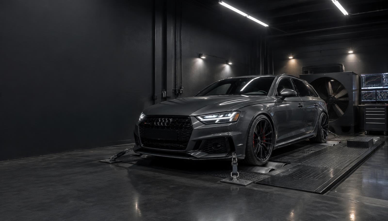 Audi RS6 on the dynamometer used to develop and check calibrations
